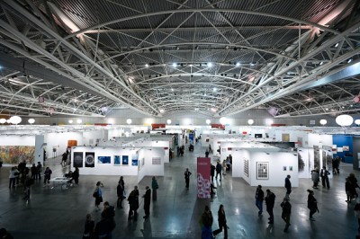 TURIN, ITALY - NOVEMBER 03: General view of people looking at the artwork during the Artissima 2022 on November 03, 2022 in Turin, Italy. Artissima is the leading contemporary art fair in Italy. Since its foundation in 1994, it has combined its presence on the international market with a great focus on experimentation and research. (Photo by Stefano Guidi/Getty Images)