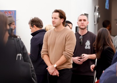 Tom Ackerley and Matthew Plouffe at Frieze LA at the Santa Monica Airport on February 29, 2024 in Los Angeles, California.