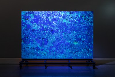 A rectangular object lit blue.