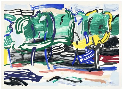 An abstract lithograph by Roy Lichtenstein, with screenprinted and woodcut elements.